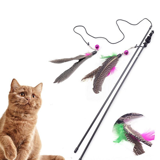 1Pc Cat Interactive Toy Stick Feather Wand With Small Bell Mouse Cage